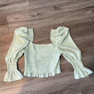 Elegant Light Green Smocked Blouse